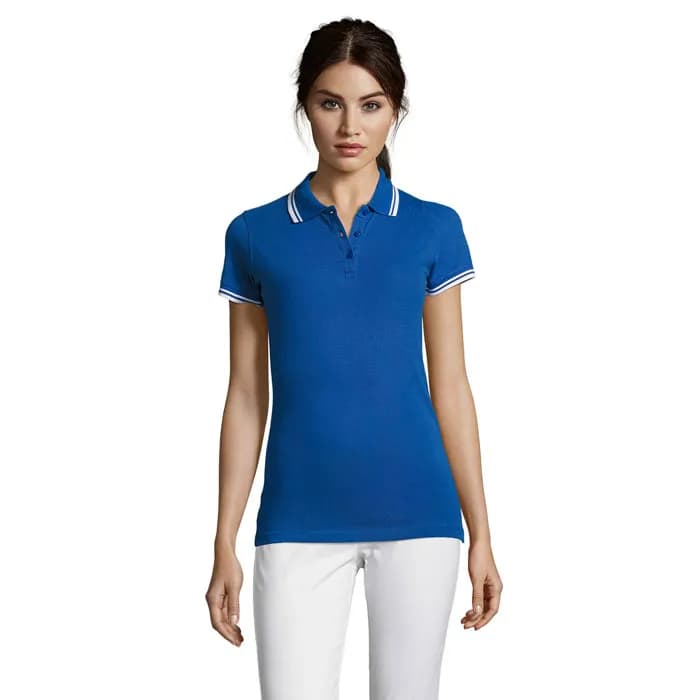 PASADENA Damen Polo 200g - PASADENA WOMEN - Königsblau/Weiß