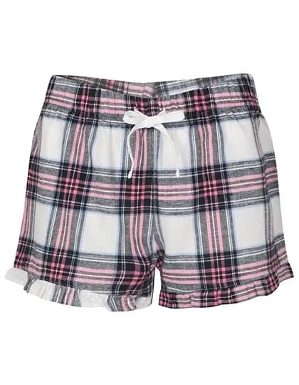 Women´s Tartan Frill Lounge Shorts - White-Pink Check