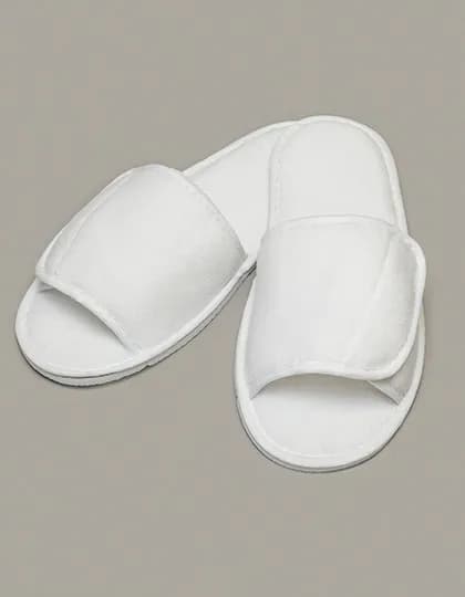 Open Toe Slipper With Hook And Loop Fastening - White