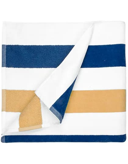 Beach Towel Stripe - Navy Blue/Gold/White