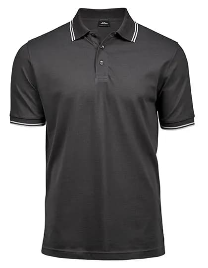 Men´s Luxury Stripe Stretch Polo - Dark Grey (Solid)/White