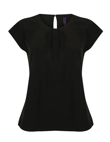 Ladies´ Pleat Front Short Sleeve Blouse - Black