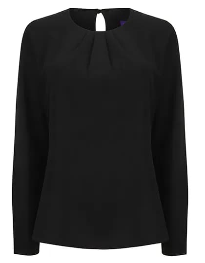 Ladies´ Pleat Front Long Sleeved Blouse - Black