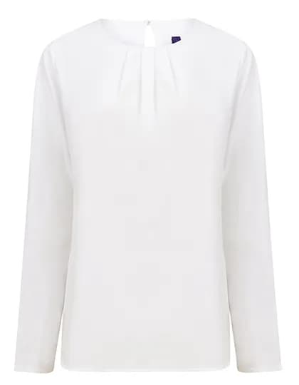 Ladies´ Pleat Front Long Sleeved Blouse - White