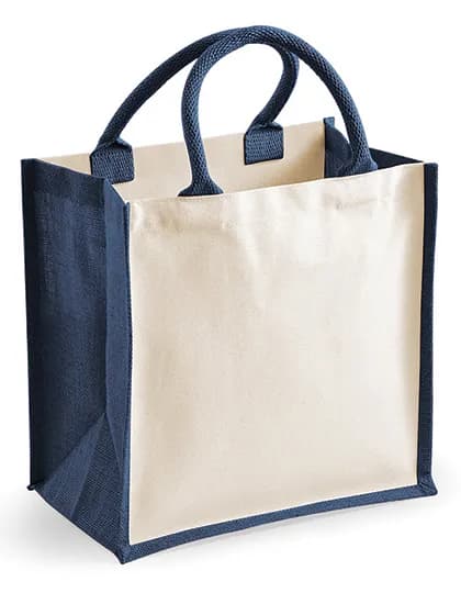 Printers Midi Jute Bag - Navy