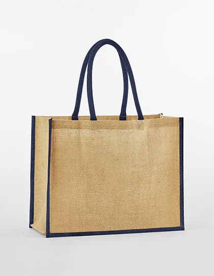 Natural Starched Jute Classic Shopper - Natural/Navy