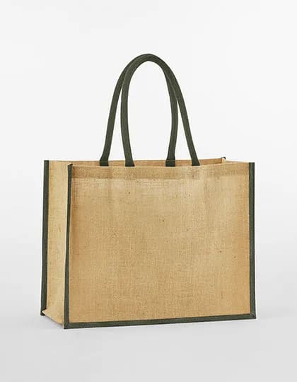 Natural Starched Jute Classic Shopper - Natural/Olive Green