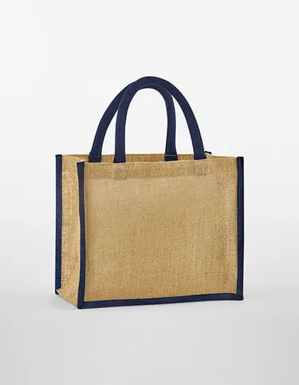 Natural Starched Jute Midi Bag - Natural/Navy