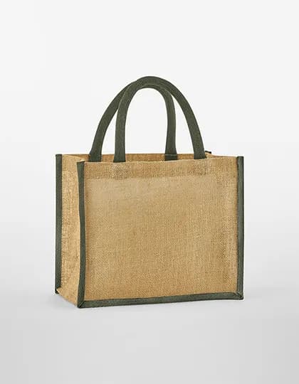 Natural Starched Jute Midi Bag - Natural/Olive Green