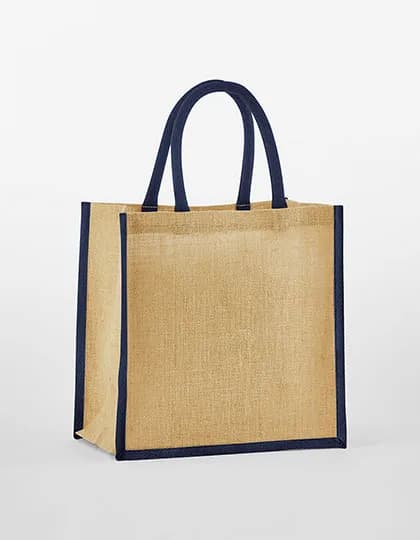 Natural Starched Jute Mini Gift Bag - Natural/Navy