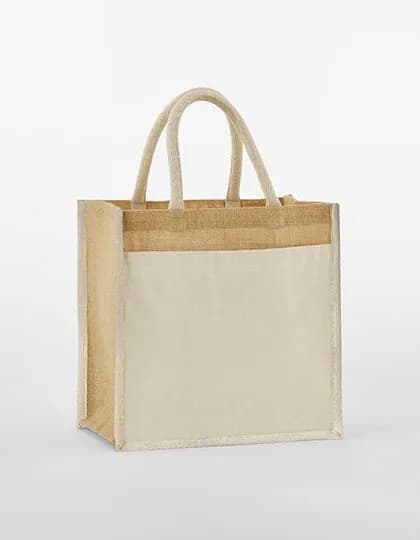 Cotton Pocket Natural Starched Jute Midi Bag - Natural