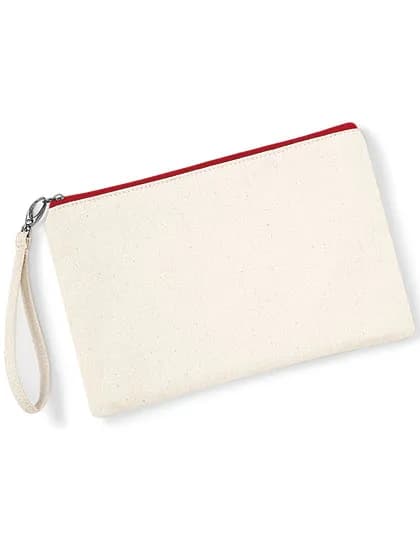 Canvas Wristlet Pouch - Natural/Red