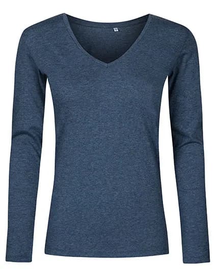Women´s V-Neck T-Shirt Long Sleeve - Heather Navy