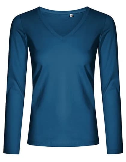 Women´s V-Neck T-Shirt Long Sleeve - Petrol