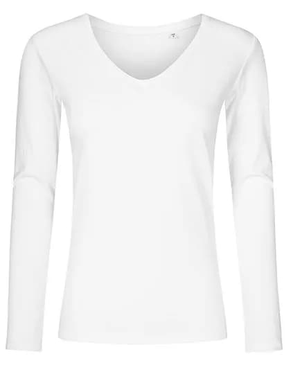 Women´s V-Neck T-Shirt Long Sleeve - White