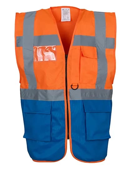 Multi-Functional Executive Waistcoat - Hi-Vis Orange/Royal Blue