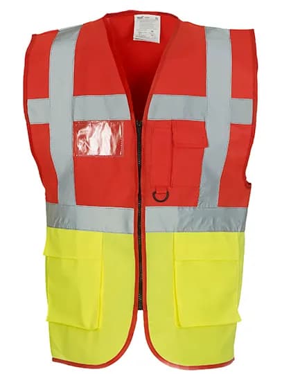 Multi-Functional Executive Waistcoat - Red/Hi-Vis Yellow