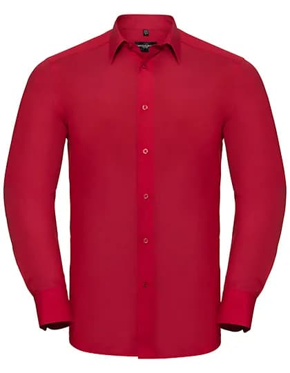Mens Long Sleeve Tailored Polycotton Poplin Shirt - Classic Red