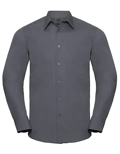 Mens Long Sleeve Tailored Polycotton Poplin Shirt - Convoy Grey