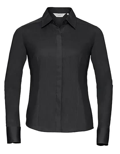 Ladies Long Sleeve Fitted Polycotton Poplin Shirt - Black