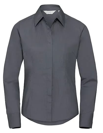 Ladies Long Sleeve Fitted Polycotton Poplin Shirt - Convoy Grey