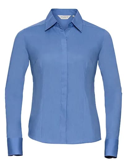 Ladies Long Sleeve Fitted Polycotton Poplin Shirt - Corporate Blue