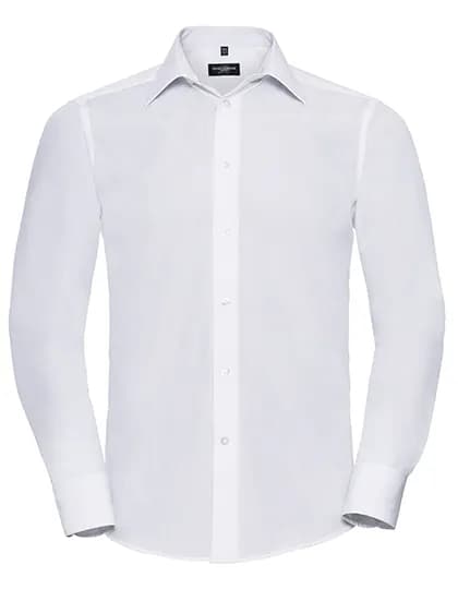 Mens Long Sleeve Tailored Polycotton Poplin Shirt - White