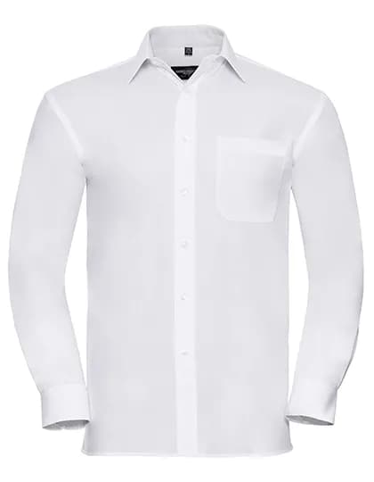Mens Long Sleeve Classic Pure Cotton Poplin Shirt - White