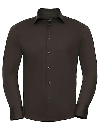 Mens Long Sleeve Fitted Stretch Shirt - Chocolate