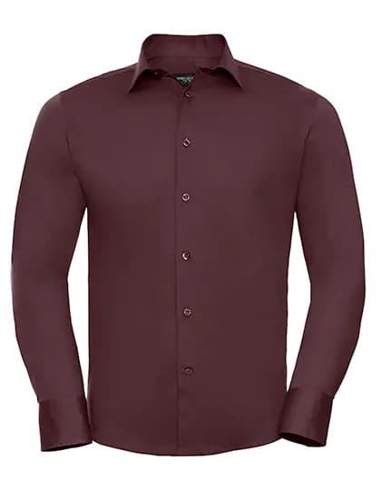 Mens Long Sleeve Fitted Stretch Shirt - Port
