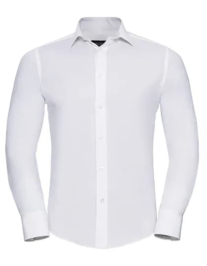 Mens Long Sleeve Fitted Stretch Shirt - White