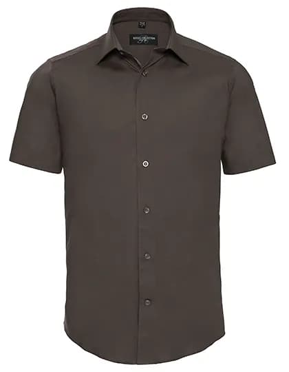 Mens Short Sleeve Fitted Stretch Shirt - Chocolate
