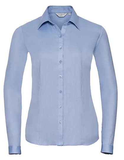 Ladies Long Sleeve Tailored Herringbone Shirt - Light Blue