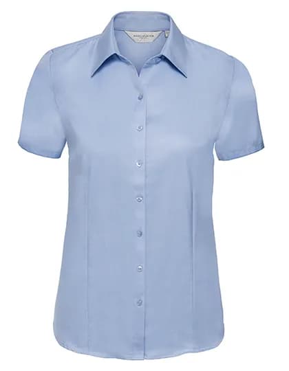 Ladies Short Sleeve Tailored Herringbone Shirt - Light Blue