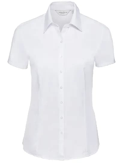 Ladies Short Sleeve Tailored Herringbone Shirt - White