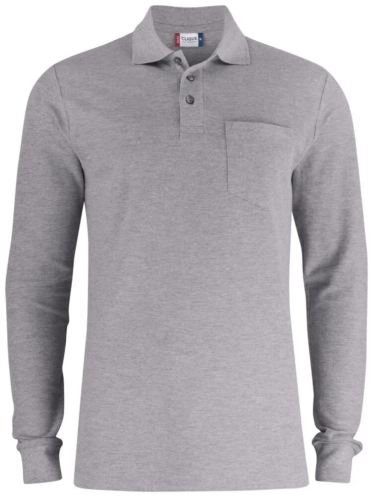 Basic Polo Pocket L/S - Grey Melange