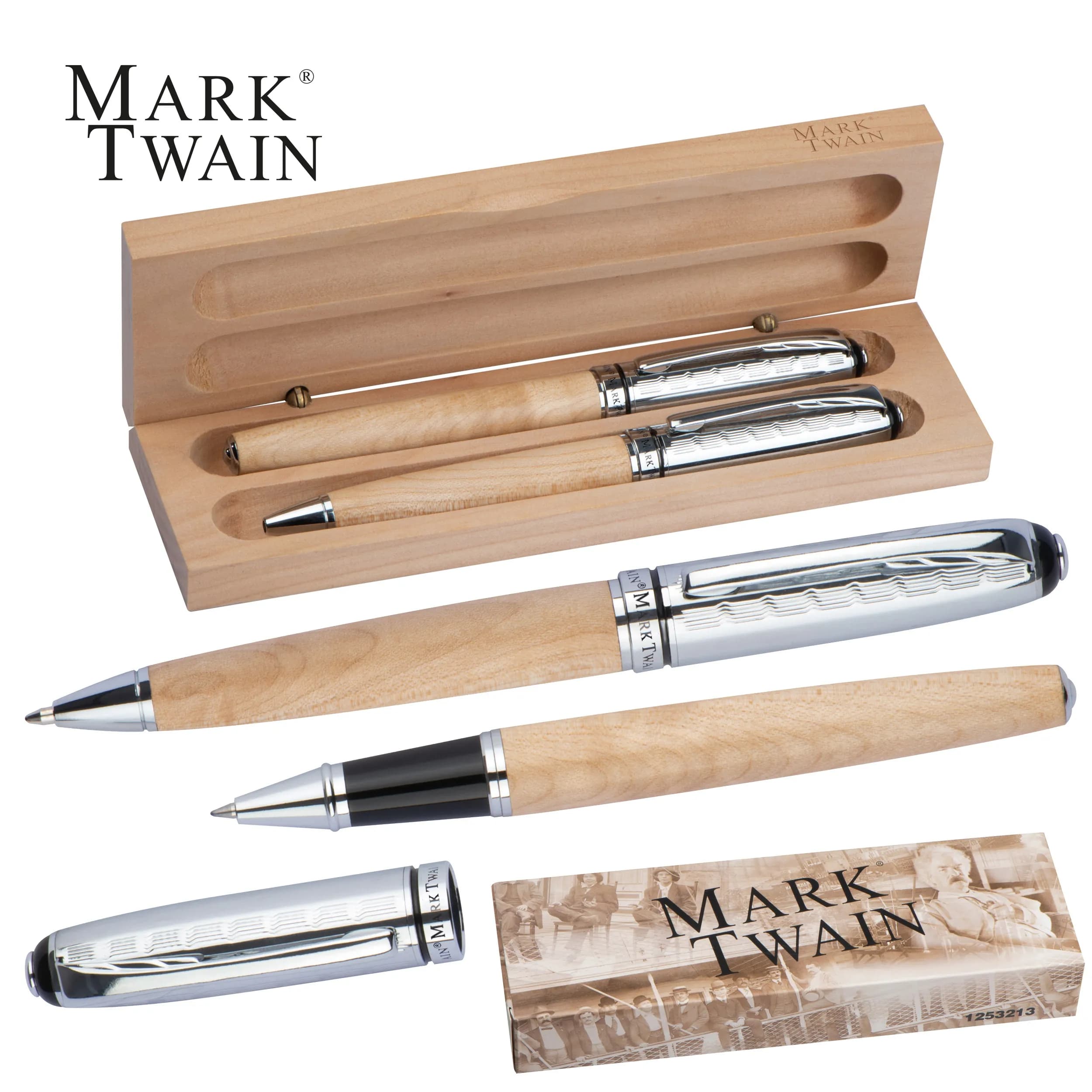 Mark Twain Schreibset aus Holz ROLAND - beige