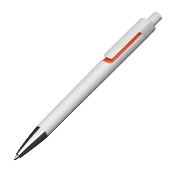 Weißer Kugelschreiber mit farbigen Applikationen DEAN - orange