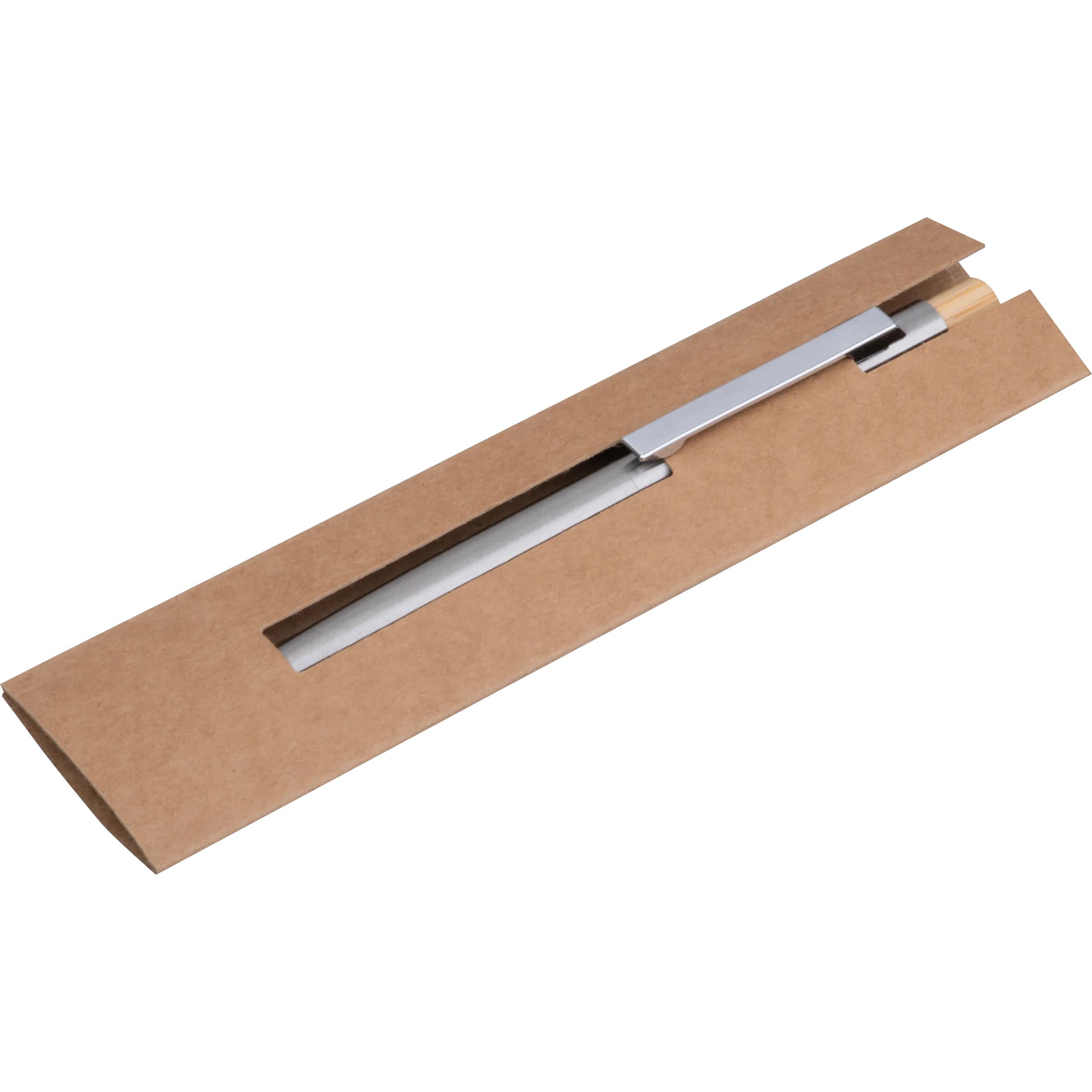 Recycelter Edelstahl Kugelschreiber mit Bambusdrücker SAVANNAH - grau