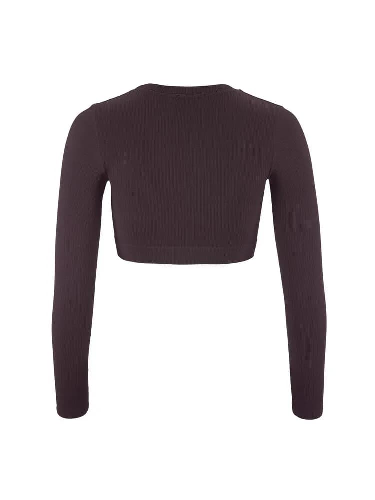 Collective Rib Cropped Ls Top W - Dk Plum