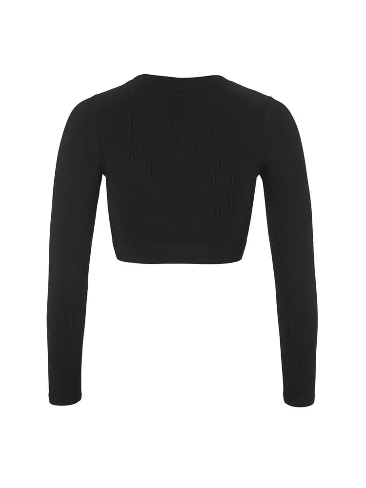 Collective Rib Cropped Ls Top W - Black