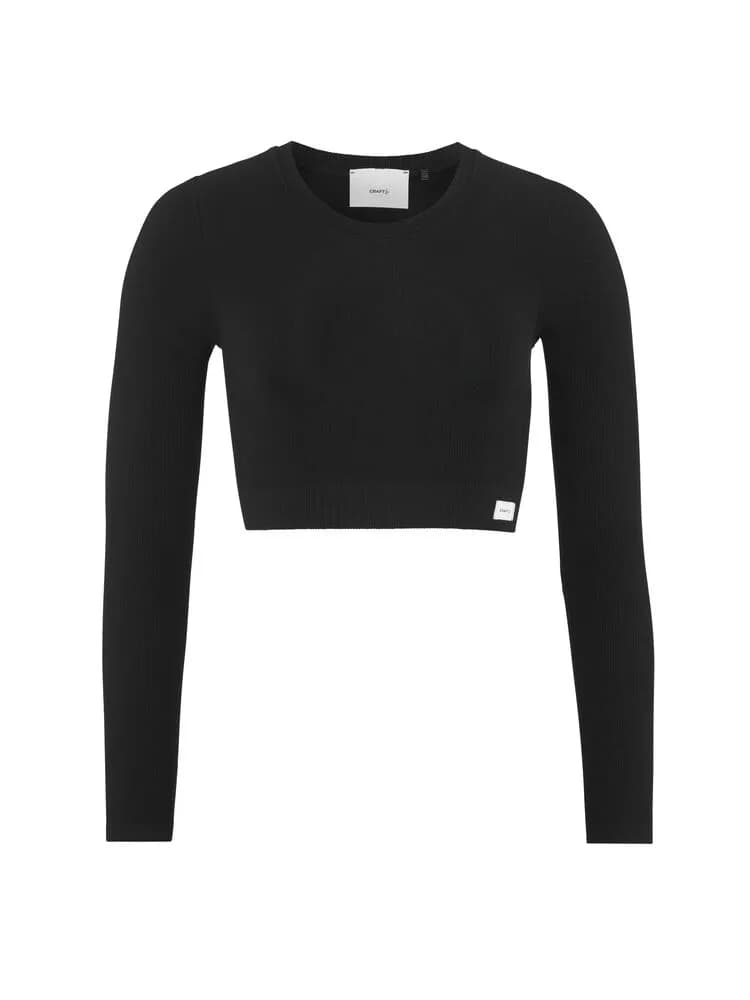 Collective Rib Cropped Ls Top W - Black
