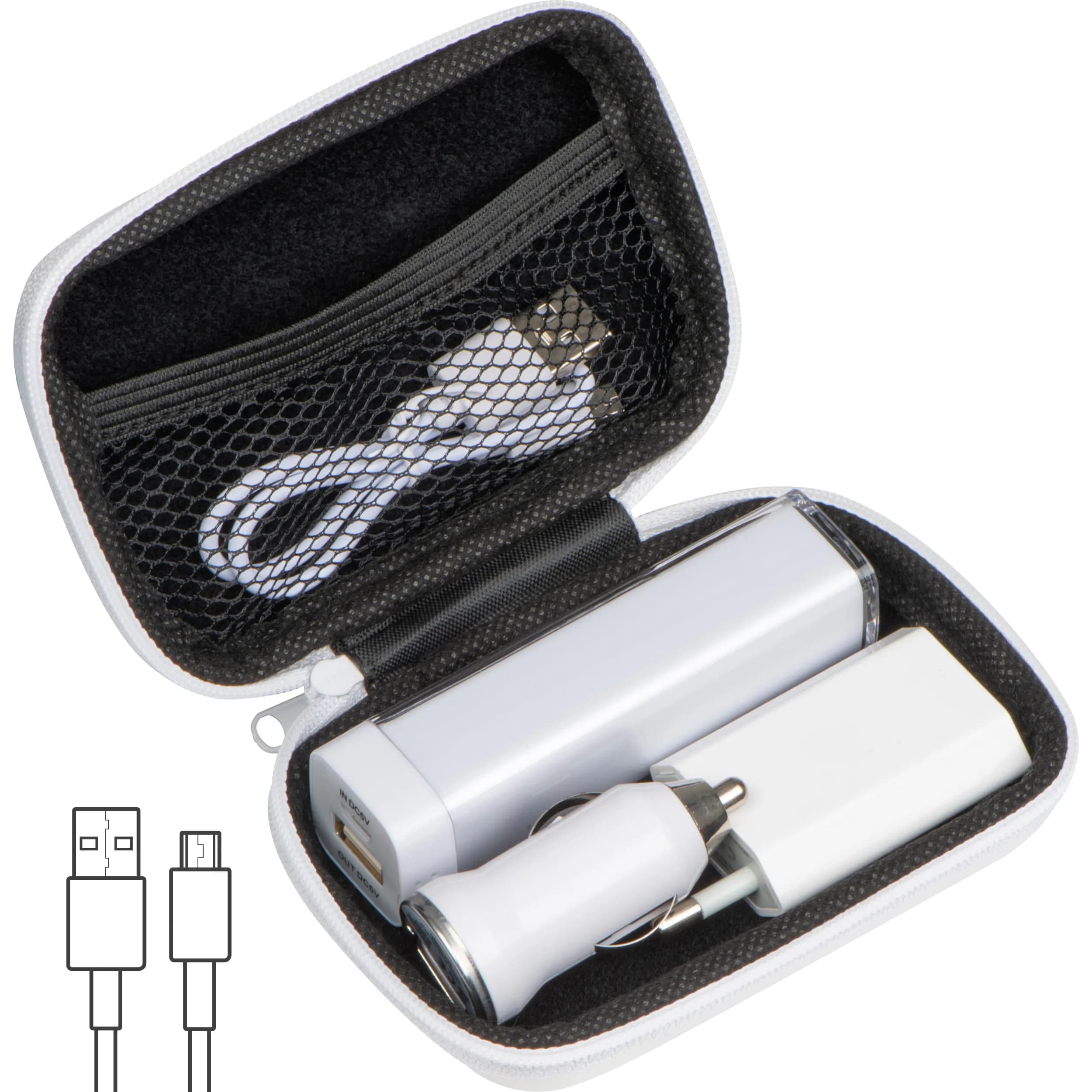 Travel Set Powerbank, EU-Stecker und USB Ladegerät JUSTIN - weiss