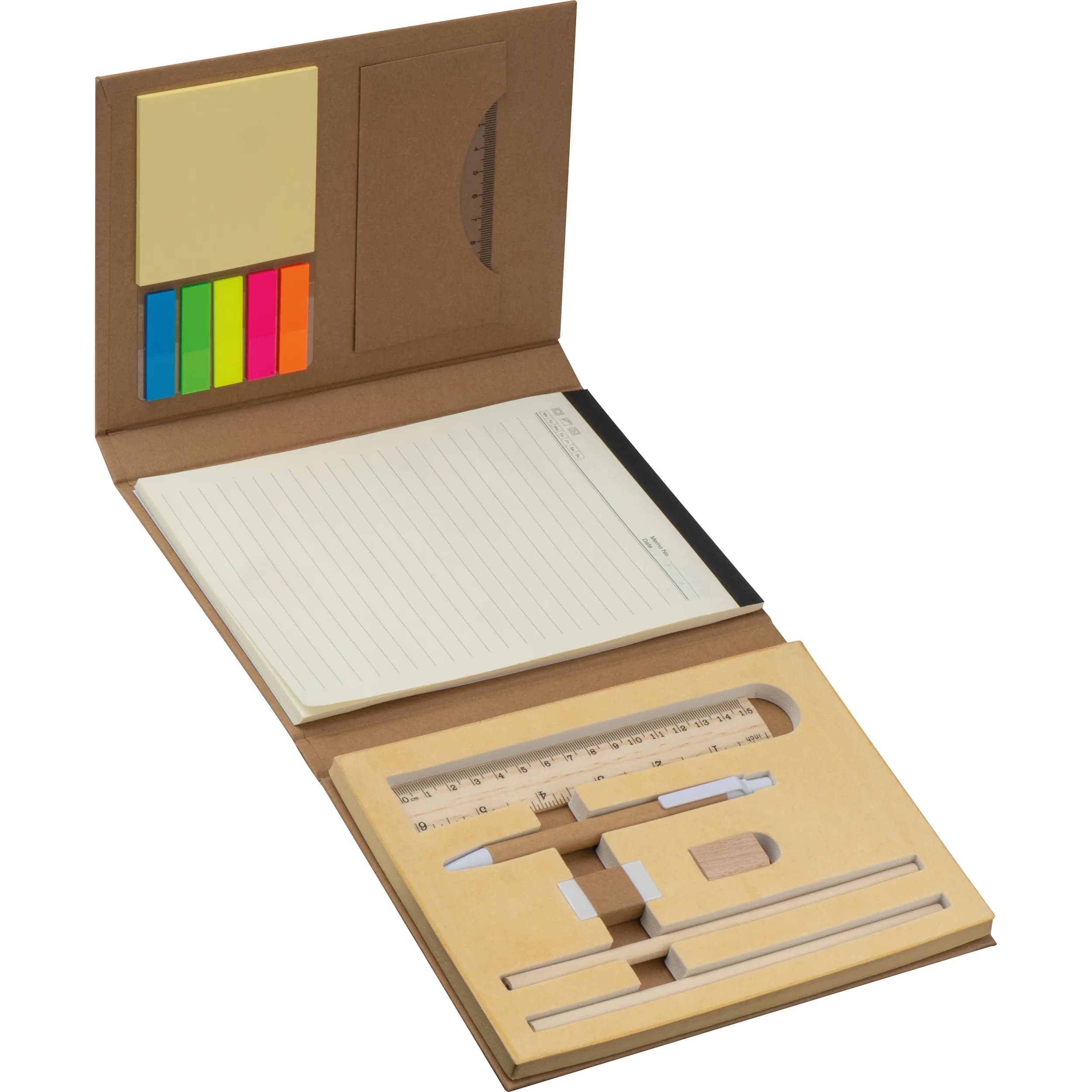 Schreibmappe mit Lineal, Schreibblock und Haftmarkern CALVIN - braun