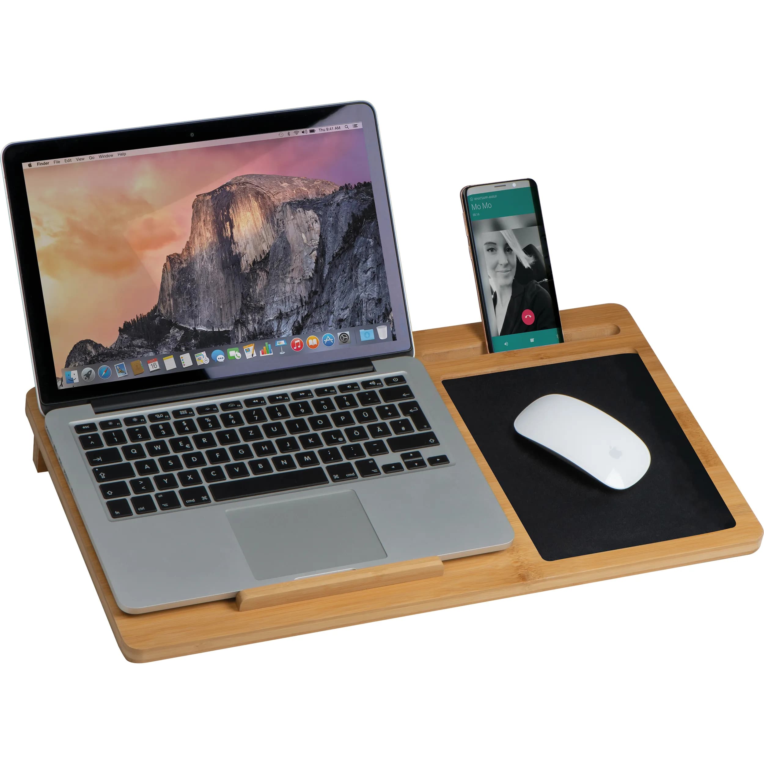 Laptopunterlage mit Mousepad und Handyhalter HIPOLIT - beige