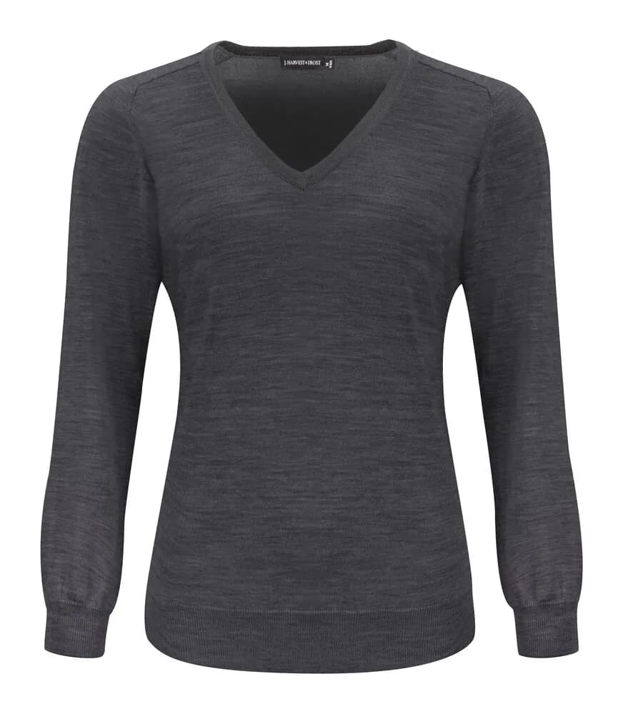 Merino V Strickpullover Damen - Grau Meliert