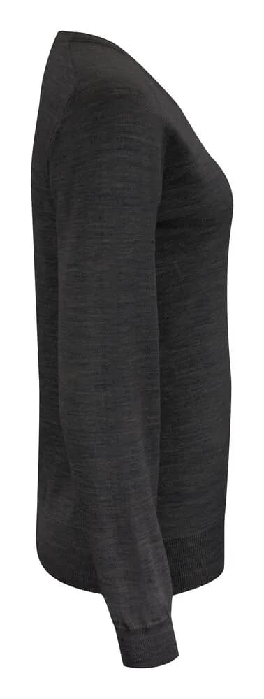 Merino V Strickpullover Damen - Grau Meliert