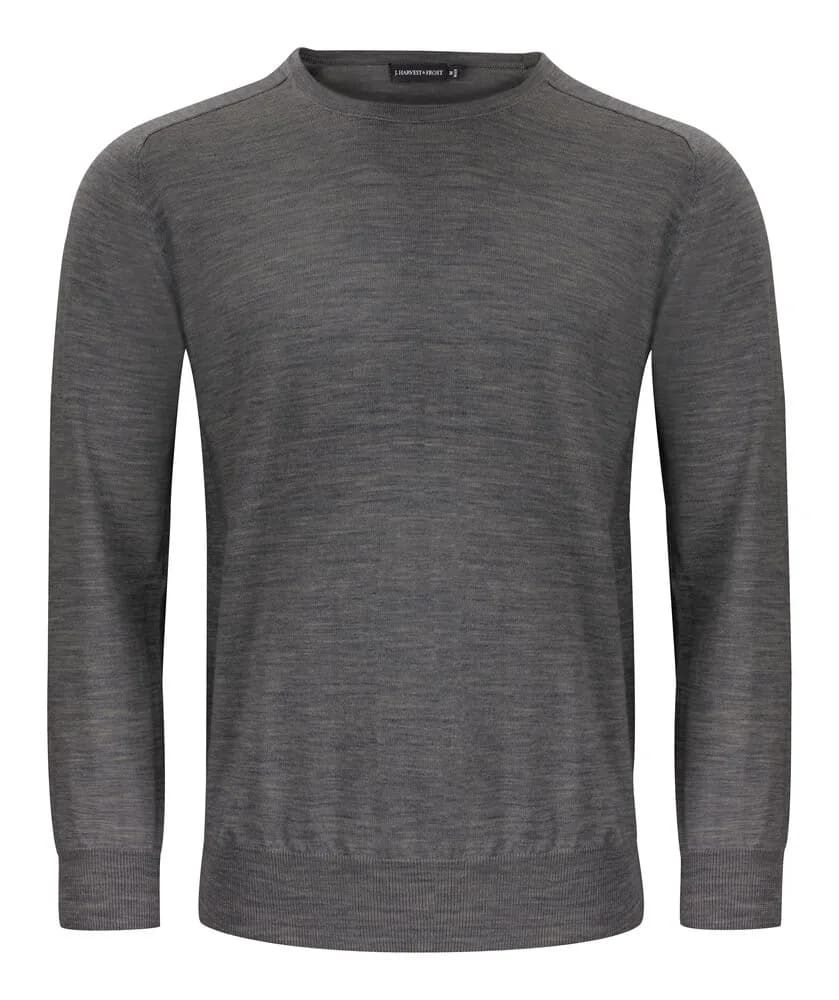 Merino U Strickpullover Herren - Grau Meliert