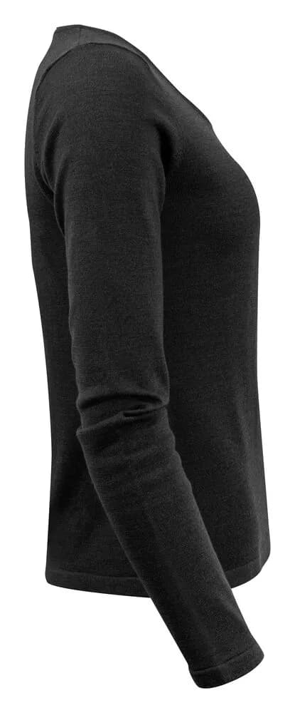 Merino U Strickpullover Damen - Schwarz