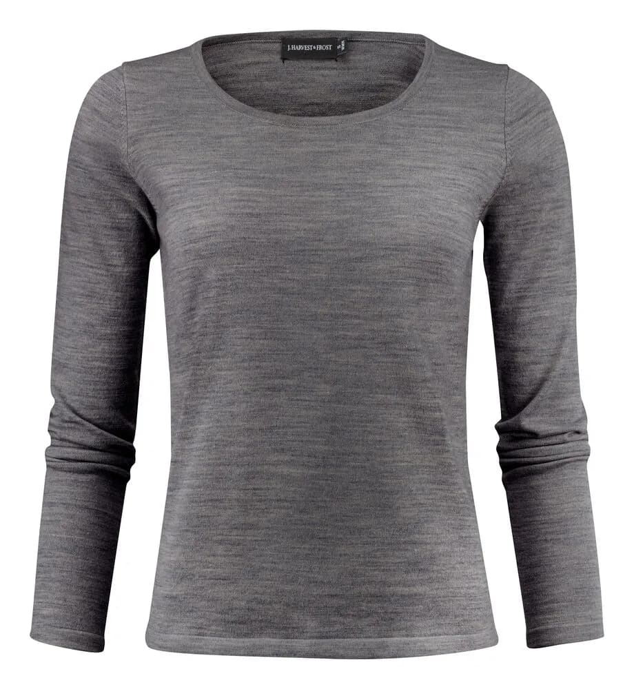 Merino U Strickpullover Damen - Grau Meliert